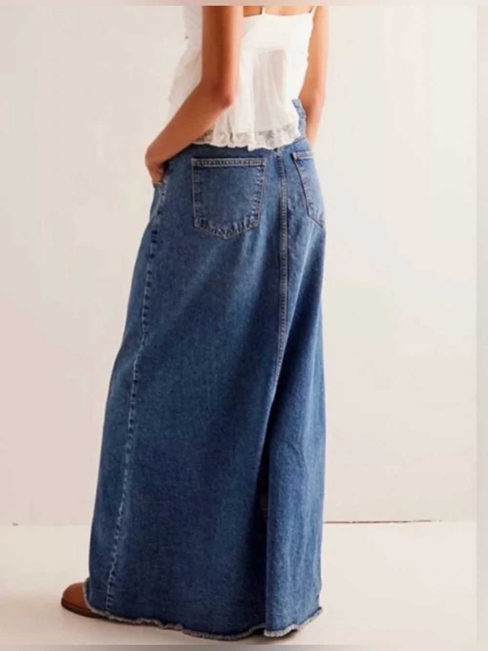 NWT Free People Come As You Are Denim Maxi Skirt